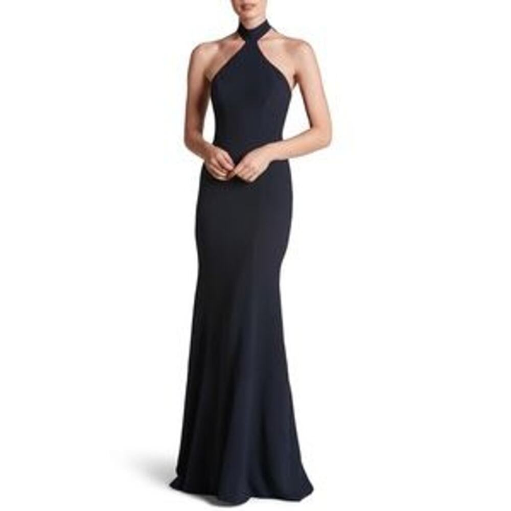 DRESS THE POPULATION Taylor Dress Halter Maxi Gown Black Size Medium M
